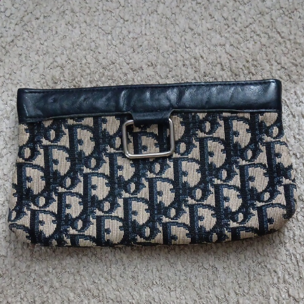 DIOR Vintage Trotter 1970-1079 Pattern Monogram Canvas Blue and Tan Clutch Bag